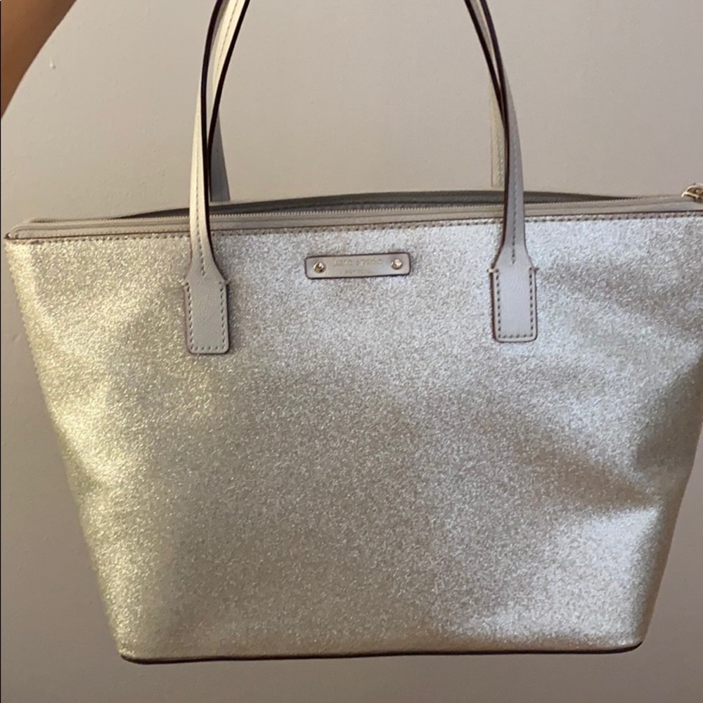 SILVER GLITTER KATE SPADE BUCKET BAG
